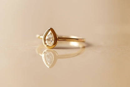 Pear shape Natural Diamond Bezel set Solitaire Engagement Ring