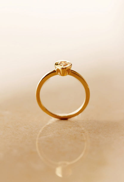 Pear shape Natural Diamond Bezel set Solitaire Engagement Ring