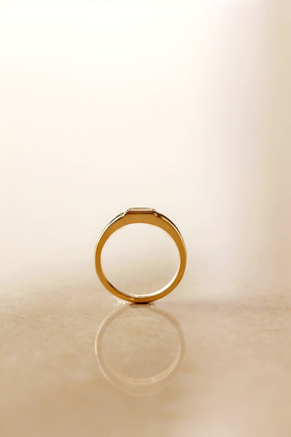 Baguette-cut Natural Diamond Bezel set Gold Engagement Ring