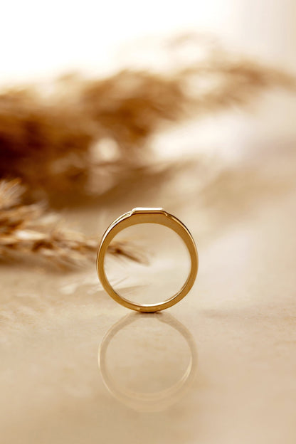 Baguette-cut Natural Diamond Bezel set Gold Engagement Ring