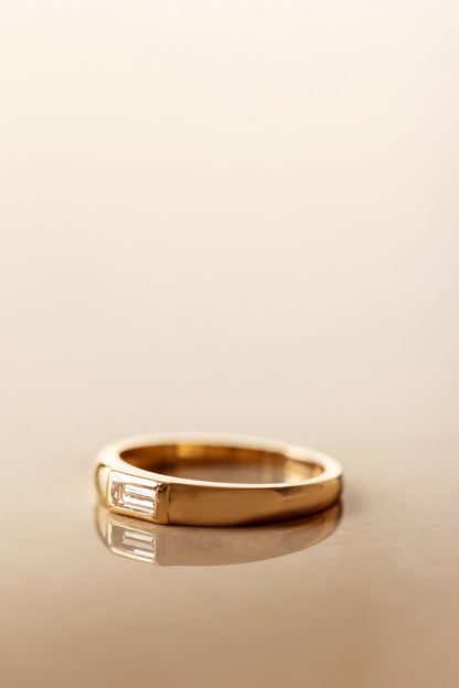 Baguette-cut Natural Diamond Bezel set Gold Engagement Ring