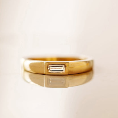 Baguette-cut Natural Diamond Bezel set Gold Engagement Ring