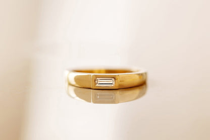 Baguette-cut Natural Diamond Bezel set Gold Engagement Ring