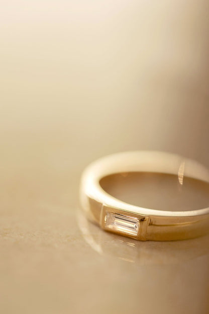 Baguette-cut Natural Diamond Bezel set Gold Engagement Ring