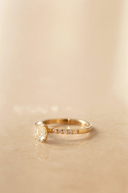 Solitaire Natural Oval Diamond Engagement Ring with Halo on the Shank