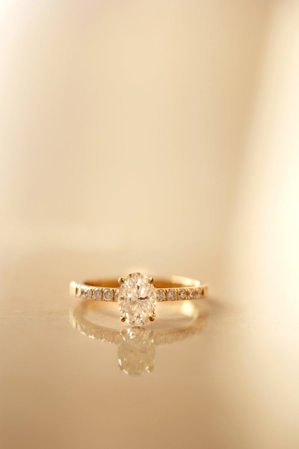 Solitaire Natural Oval Diamond Engagement Ring with Halo on the Shank