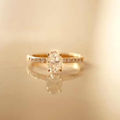 Solitaire Natural Oval Diamond Engagement Ring with Halo on the Shank