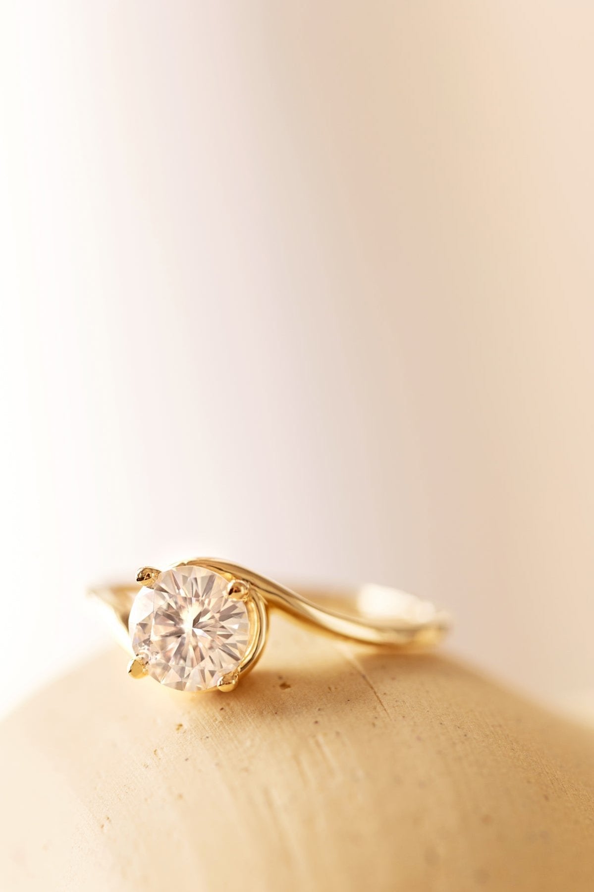 Round Moissanite and Twisted Gold Engagement Ring