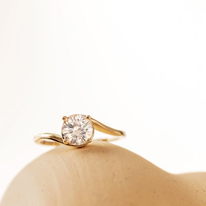 Round Moissanite and Twisted Gold Engagement Ring