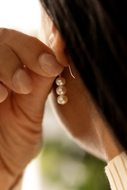Three Pearl Drop Earrings