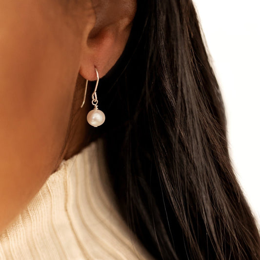 Single Pearl Drop Earrings