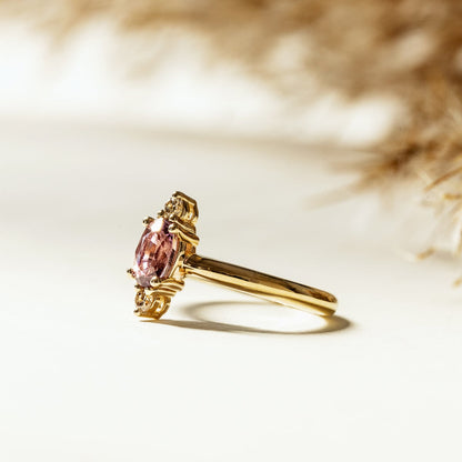 Custom natural Light-pink Sapphire and RBC diamonds solid gold Ring