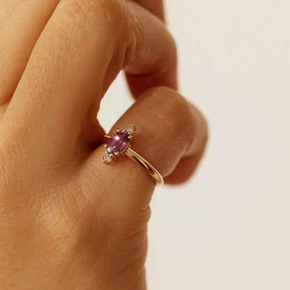 Custom natural Light-pink Sapphire and RBC diamonds solid gold Ring