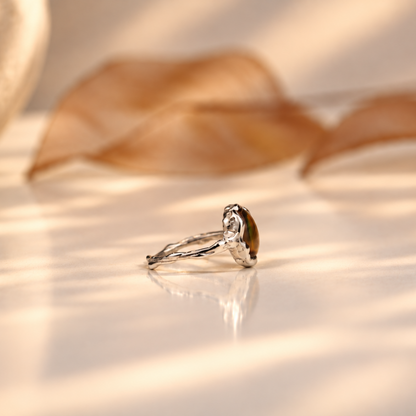 Handmade organic sterling silver ring with an iridescent mother of pearl oval, Rooz Jewellery Toronto