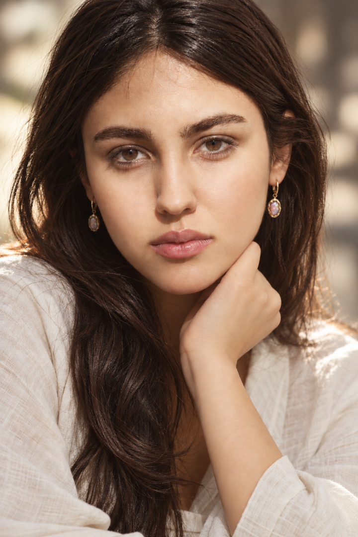 Handmade organic solid 10k gold drop earrings with irregular freshwater pearls on leverback hooks, Rooz Jewellery