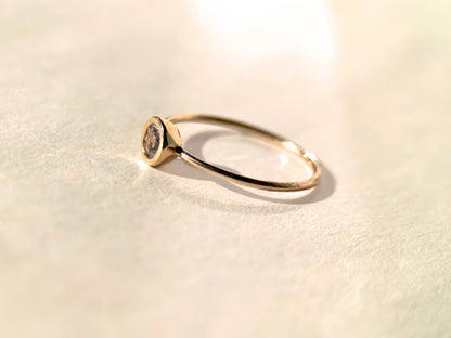 Round Aquamarine Bezel-Set Gold Ring