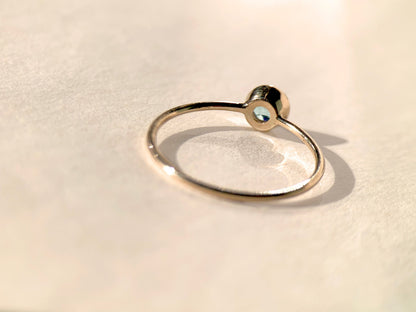 Round Aquamarine Bezel-Set Gold Ring