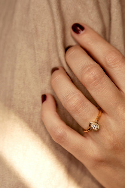 Pear shape Natural Diamond Bezel set Solitaire Engagement Ring