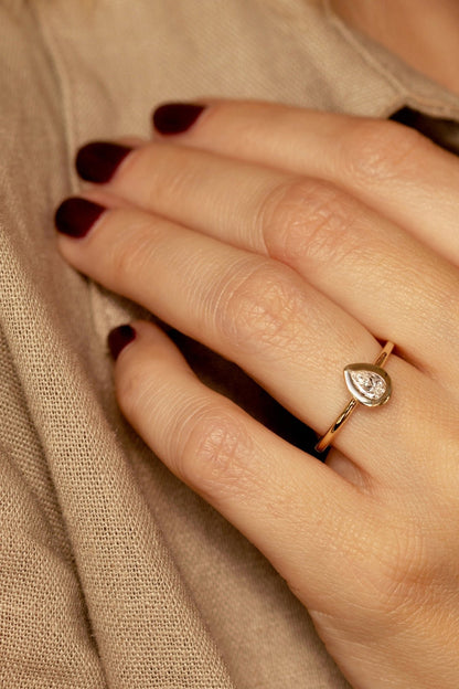 Pear shape Natural Diamond Bezel set Solitaire Engagement Ring