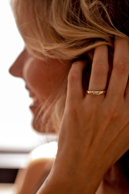 Baguette-cut Natural Diamond Bezel set Gold Engagement Ring