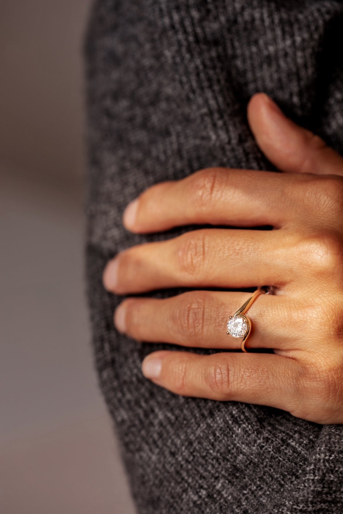 Round Moissanite and Twisted Gold Engagement Ring