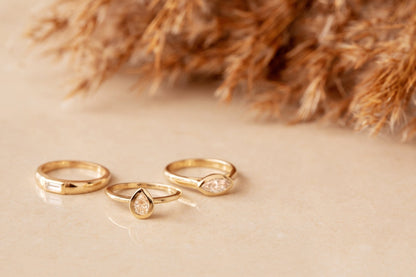 Baguette-cut Natural Diamond Bezel set Gold Engagement Ring