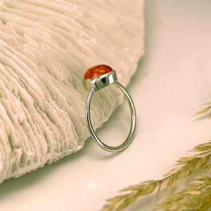 Natural Cabochon Oval Yellow Citrine in Solid Sterling Silver Ring