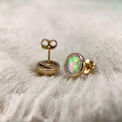 Round Australian Opal Gold Earrings