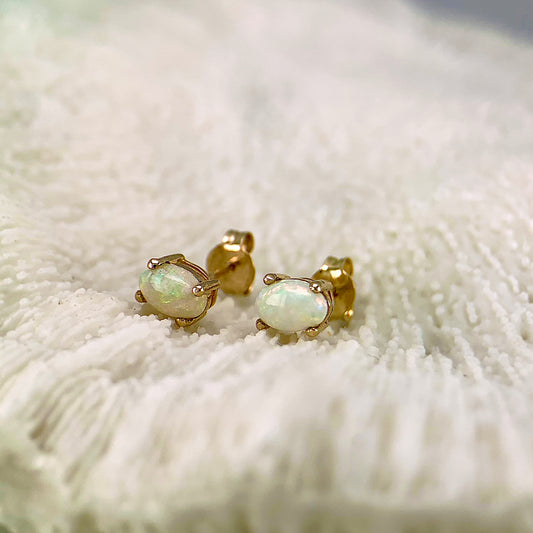 Oval Opal 10k Gold Stud Earrings