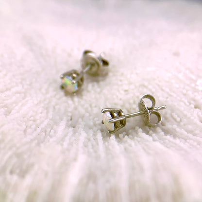 Round Opal Silver Stud Earrings