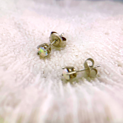 Round Opal Silver Stud Earrings