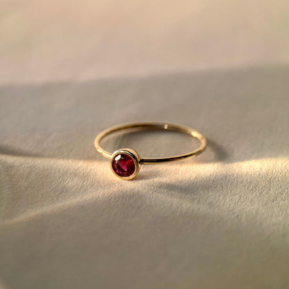 Round Ruby Bezel-Set Gold Ring