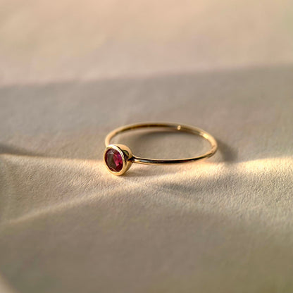 Round Ruby Bezel-Set Gold Ring