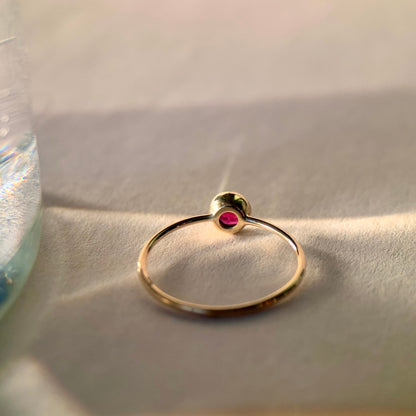 Round Ruby Bezel-Set Gold Ring