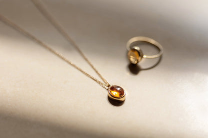 Yellow Citrine in Solid 10k yellow Gold Pendant