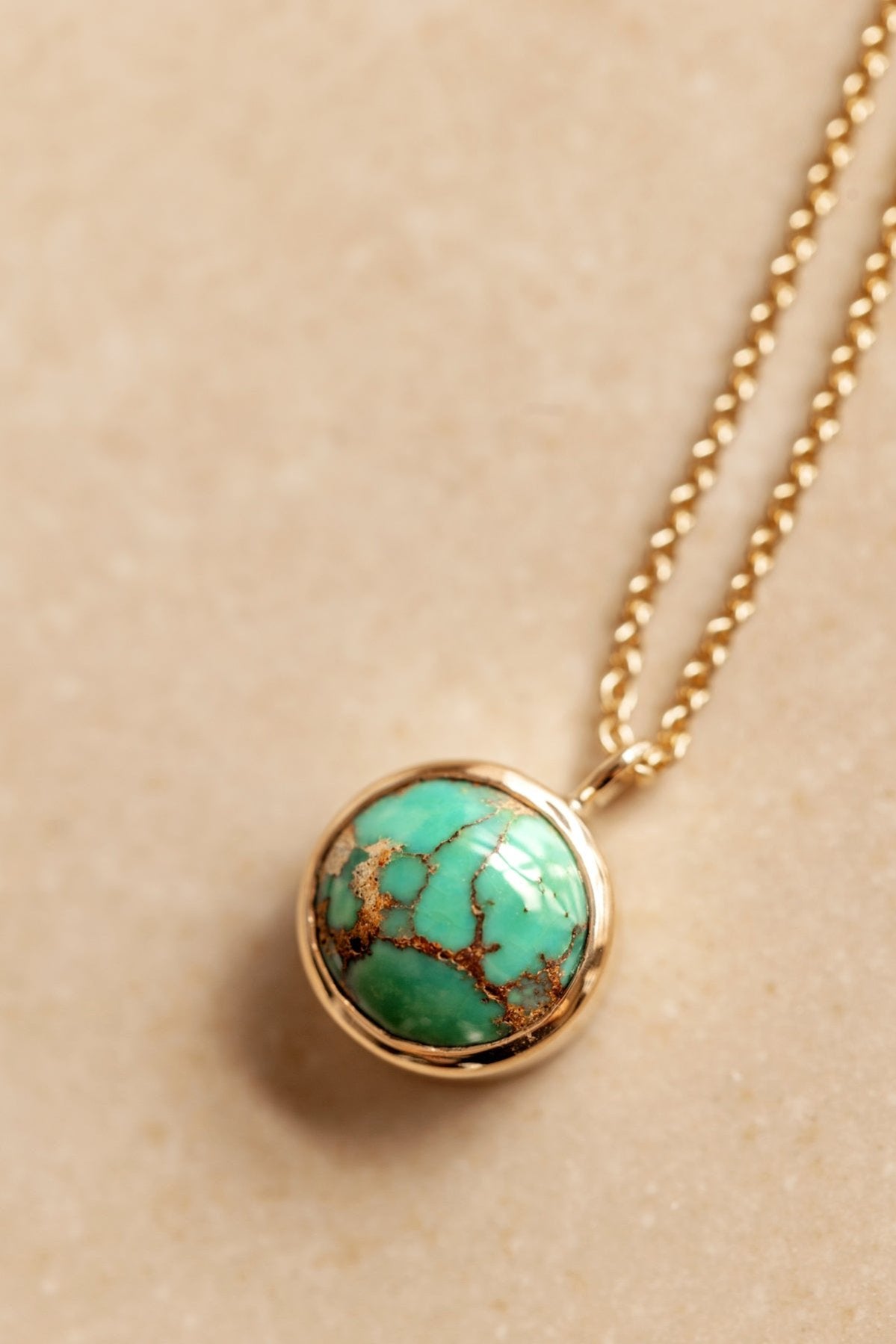 Persian Turquoise in Solid 14k yellow Gold Pendant