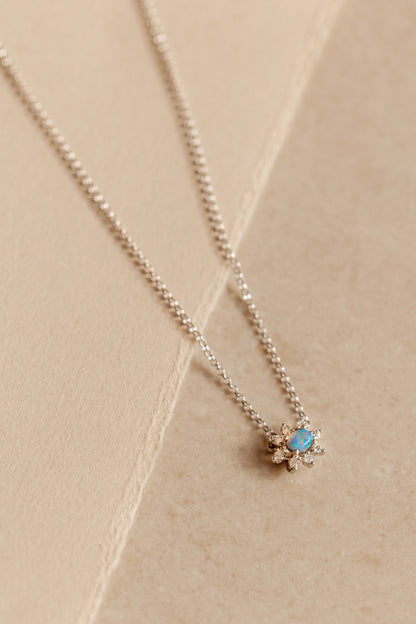 Opal and Diamond Cluster White-Gold Necklace