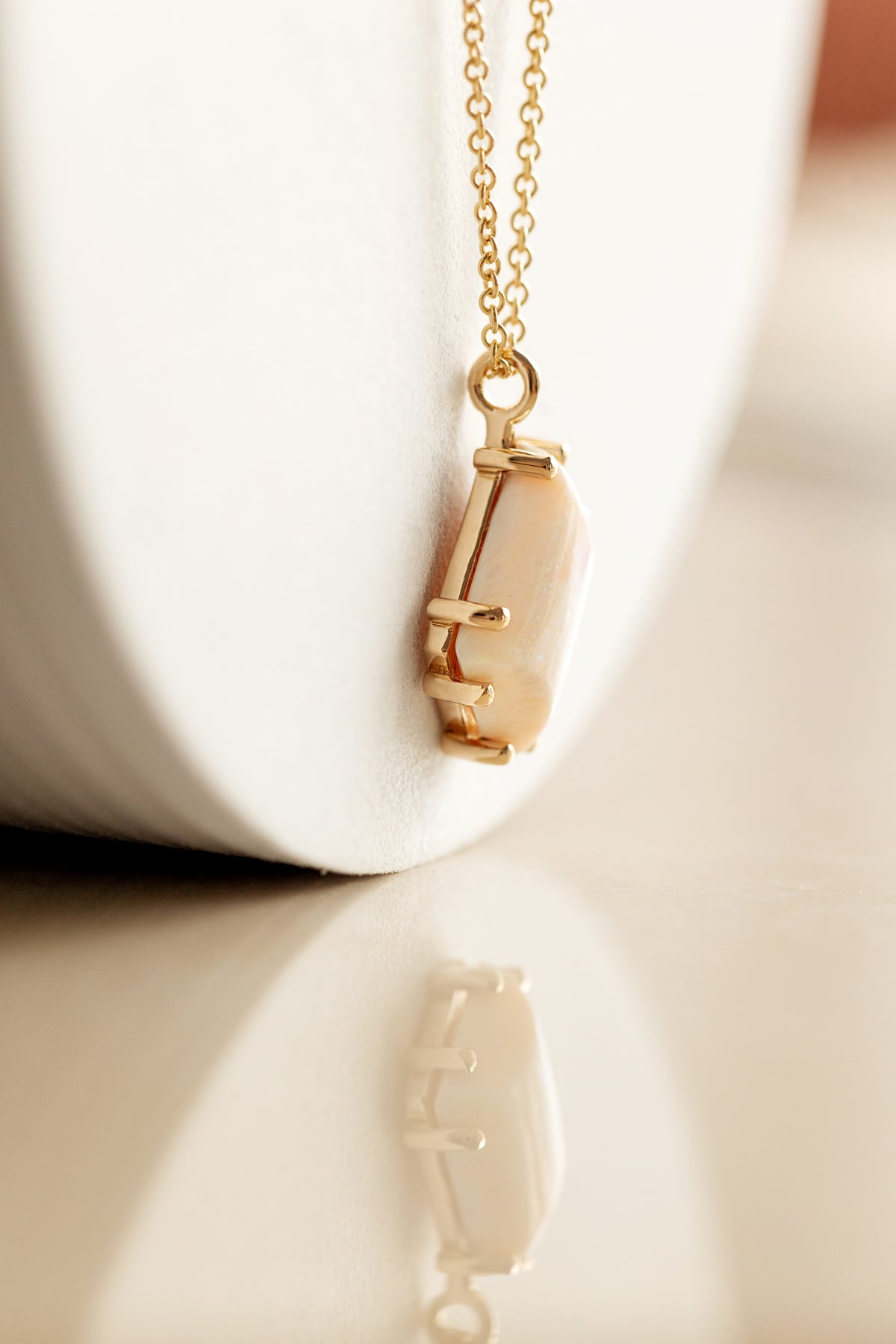 Unique Custom-Cut Opal Necklace in 14K Yellow Gold Necklace