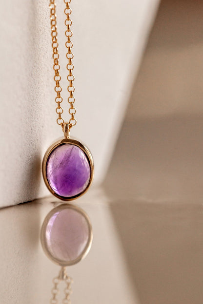 Amethyst in Solid 10k yellow Gold Pendant
