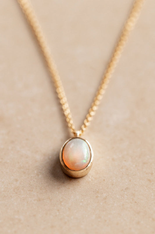 Australian White Opal in Solid 10k yellow Gold Pendant