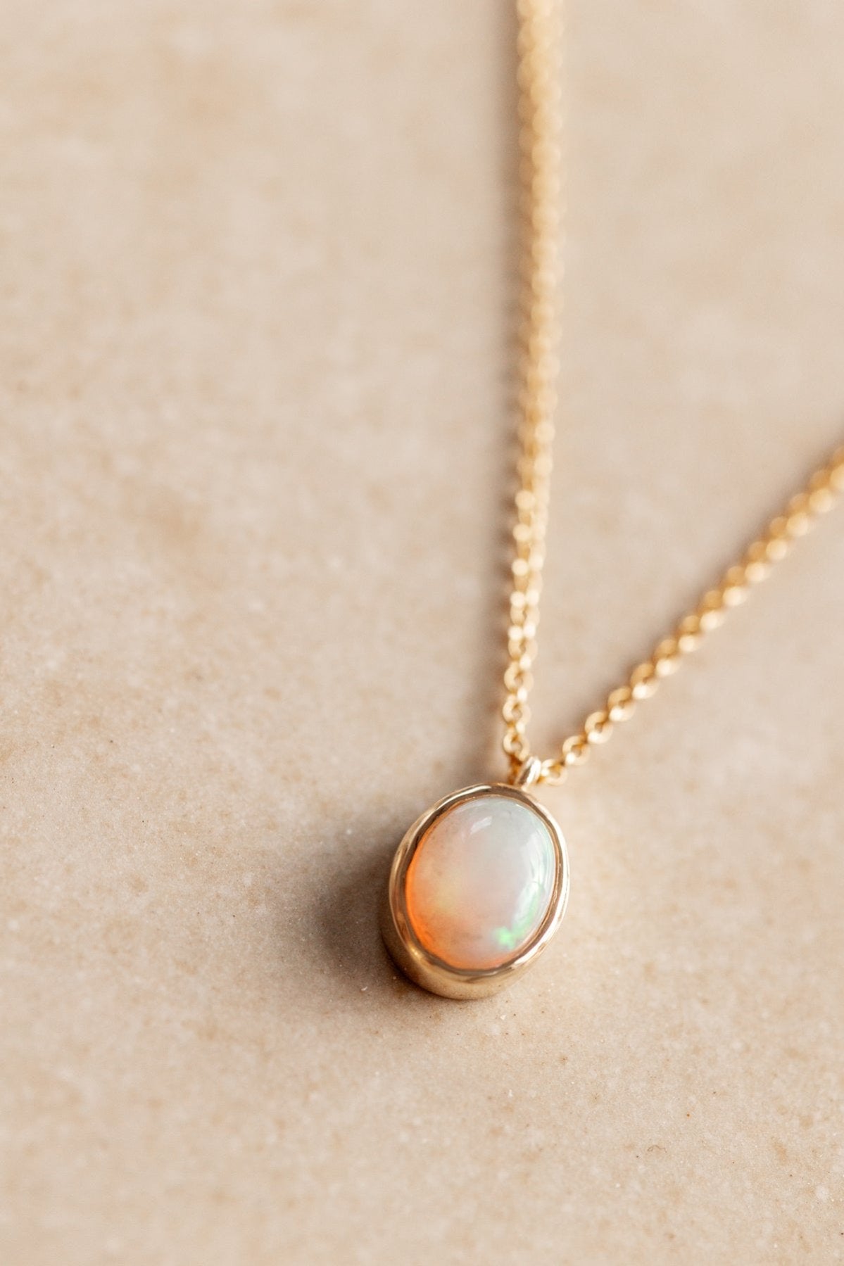 Australian White Opal in Solid 10k yellow Gold Pendant