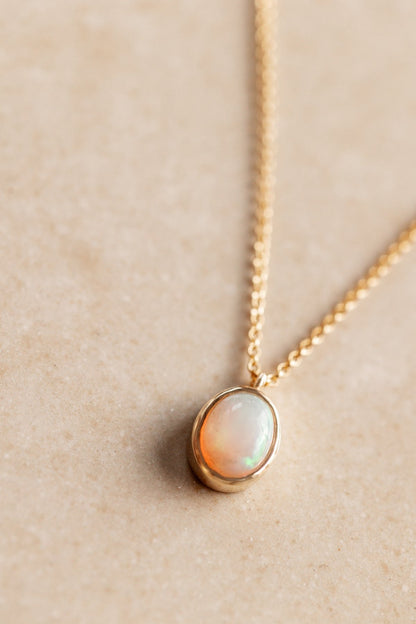 Australian White Opal in Solid 10k yellow Gold Pendant