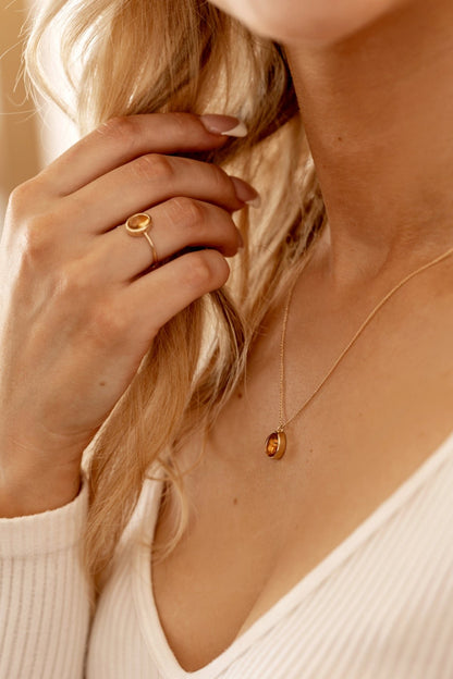 Yellow Citrine in Solid 10k yellow Gold Pendant