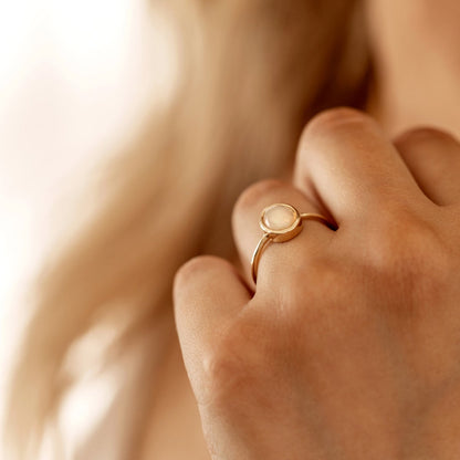 White Australian Opal in 10K Solid Yellow Gold Ring