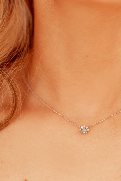 Opal and Diamond Cluster White-Gold Necklace