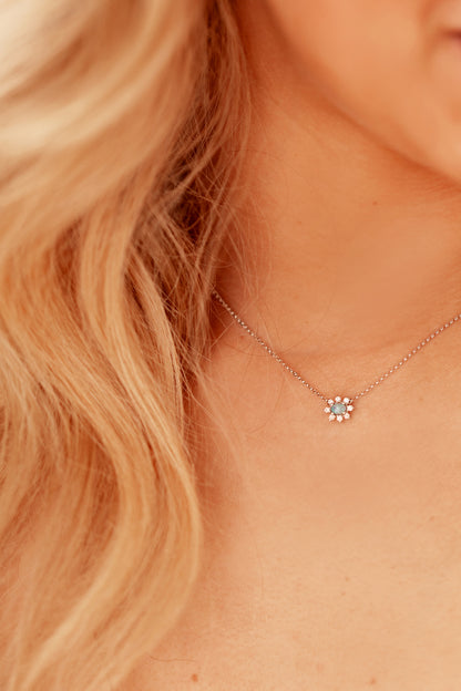 Opal and Diamond Cluster White-Gold Necklace