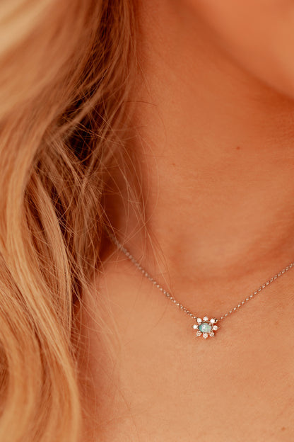 Opal and Diamond Cluster White-Gold Necklace