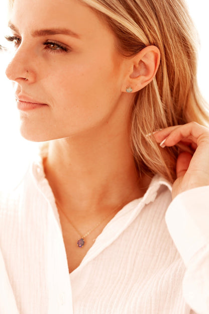 Ethiopian Opal in Solid 14k yellow Gold Pendant and Earrings