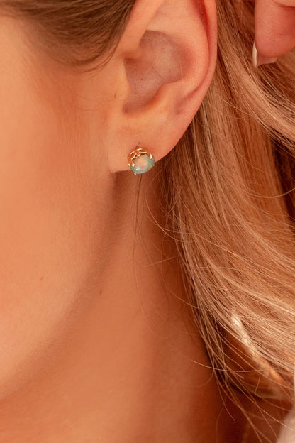 Ethiopian Opal in Solid 14k yellow Gold Pendant and Earrings
