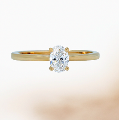 Oval Natural Diamond and Yellow Gold Engagement Ring